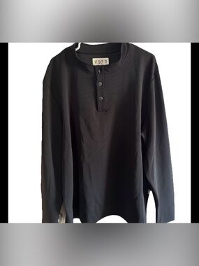 VSTR-Men’s Relaxed Black Jersey Sweater Shirt Polyester Stretchy Henley Sz XL